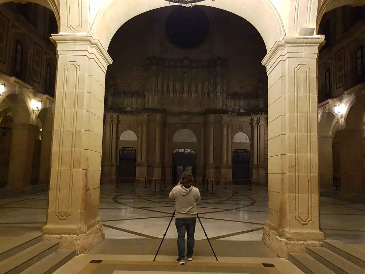 Recording session inside a historic palace with professional binaural microphone setup